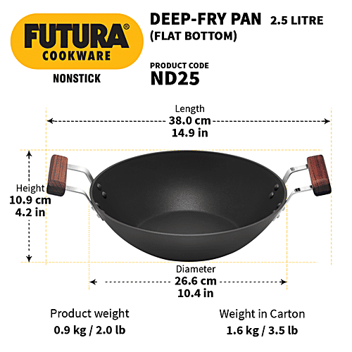 Buy Hawkins Futura Nonstick DeepFry Pan Flat Bottom, Diameter 26 cm