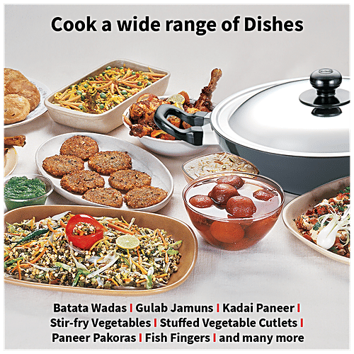 Hawkins Futura Hard Anodised Aluminium Deep Fry Pan/Kadhai - Non Stick, 26 cm, 3.25 mm, Stainless Steel Lid, NK25S, 2.5 l  