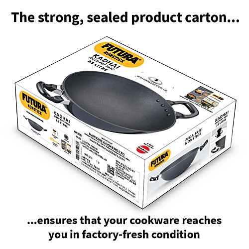 Hawkins Futura Hard Anodised Aluminium Deep Fry Pan/Kadhai - Non Stick, 26 cm, 3.25 mm, Stainless Steel Lid, NK25S, 2.5 l  