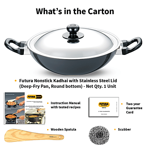 Hawkins Futura Hard Anodised Aluminium Deep Fry Pan/Kadhai - Non Stick, 26 cm, 3.25 mm, Stainless Steel Lid, NK25S, 2.5 l  