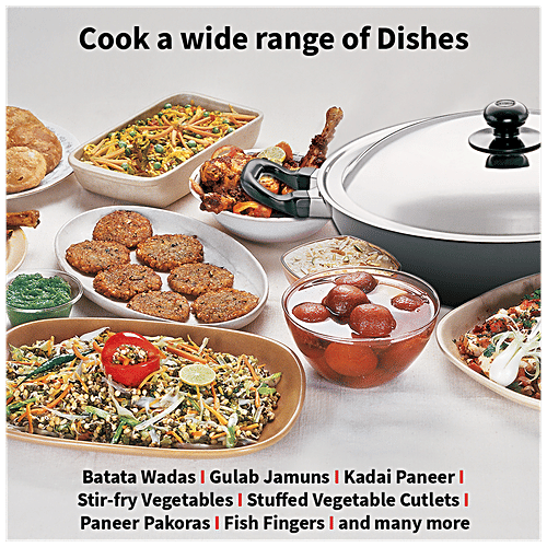 Hawkins Futura Hard Anodised Aluminium Deep Fry Pan/Kadhai - Non Stick, 30 cm, 3.25 mm, Stainless Steel Lid, NK40S, 4 L