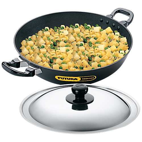 Hawkins Futura Hard Anodised Aluminium Deep Fry Pan/Kadhai - Non Stick, 30 cm, 3.25 mm, Stainless Steel Lid, NK40S, 4 L