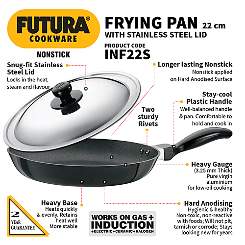 Buy Hawkins Futura Nonstick Induction Compatible Frying Pan With Stainless Steel Lid, Diameter