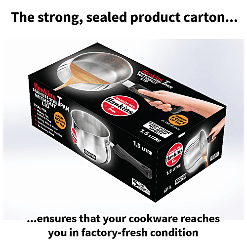 Hawkins Stainless Steel Tpan - Induction Base, Ezee-Pour, 4.7 mm, Plastic Handle, SST15, 1.5 l