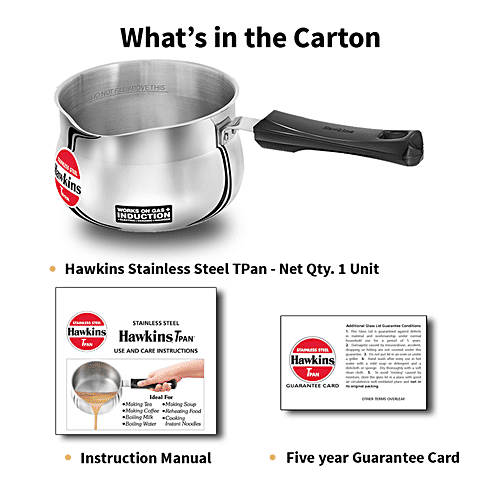 Hawkins Stainless Steel Tpan - Induction Base, Ezee-Pour, 4.7 mm, Plastic Handle, SST15, 1.5 l