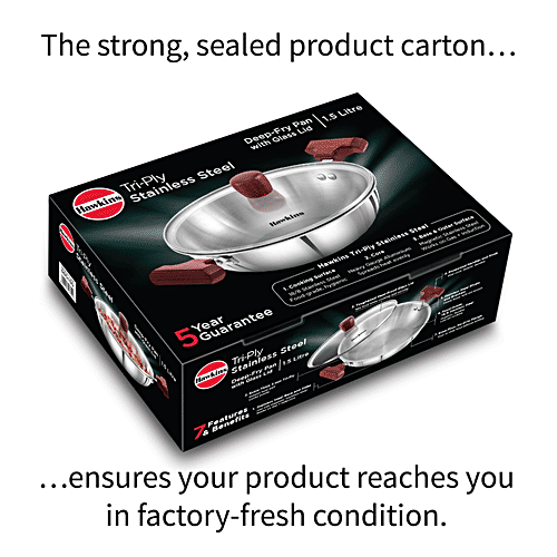 Hawkins Tri-Ply Stainless Steel Deep Fry Pan/Kadai - With Glass Lid, 3 Layer, Induction Base, 26 cm, 3 mm, SSD15G, 1.5 l  