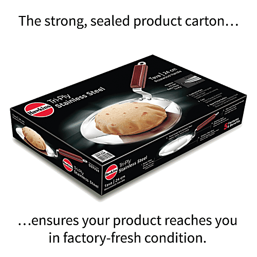 Hawkins Tri-Ply Stainless Steel Tawa - Induction Base, 24 cm, 3.5 mm, Wooden Handle, SSTV24, 1 pc
