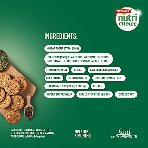 Britannia Nutrichoice Seeds Biscuits, 75 g 0% Maida & High Fibre