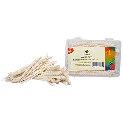 Swaha Akhand Jyot Twisted Cotton Wicks - Made up Of Soft, Pure Cotton, 100 pcs  