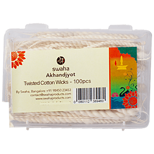 Swaha Akhand Jyot Twisted Cotton Wicks - Made up Of Soft, Pure Cotton, 100 pcs  