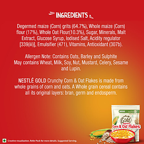 Nestle Gold Crunchy Oats & Cornflakes With Immuno-Nutrients, Wholegrain, Breakfast Cereal, 230 g Pouch 