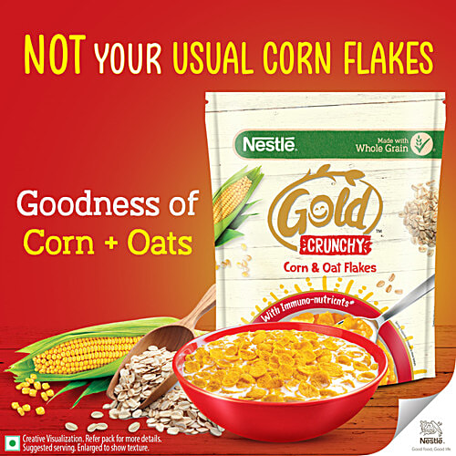 Nestle Gold Crunchy Oats & Cornflakes With Immuno-Nutrients, Wholegrain, Breakfast Cereal, 230 g Pouch 