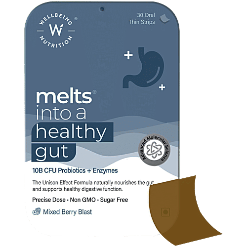 Wellbeing Nutrition Melts Into A Healthy Gut - Probiotics & Enzymes, Mixed Berry Blast, 30 pcs  For Indigestion, Gas, Acidity