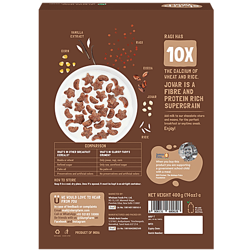 Slurrp Farm Choco Crunch Breakfast Cereal - Ragi Stars & Moons, 400 g Box 