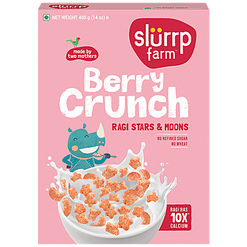 Slurrp Farm Berry Crunch Breakfast Cereal - Ragi Stars & Moons, Healthy Millet, No Maida/Sugar, 400 g Box