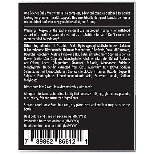 One Science Nutrition Daily Multivitamin - 23+ Vitamins & Minerals For Workout Nutrition, With Vitamin D & Iron For Strong Bones, Helps In Muscle Recovery, 60 pcs  