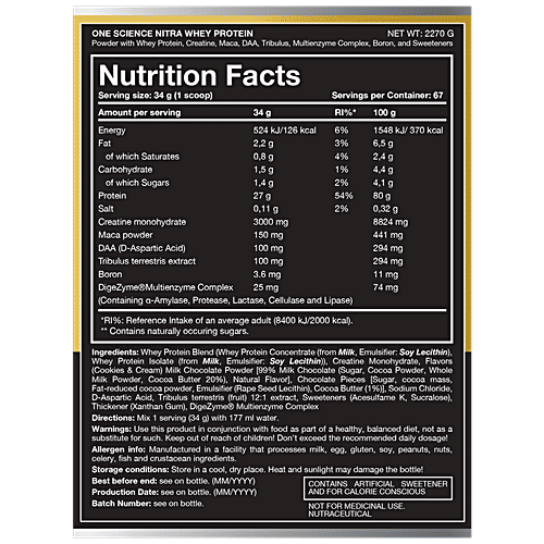 One Science Nutrition Nitra Whey Protein - Strengthens Muscles, Cookies & Cream, 2.27 kg  