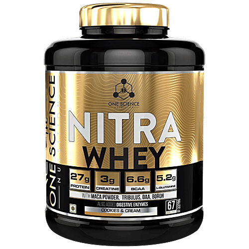 One Science Nutrition Nitra Whey Protein - Strengthens Muscles, Cookies & Cream, 2.27 kg  