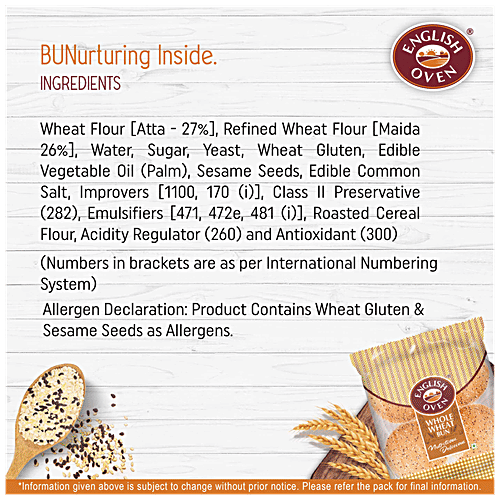 Buy English Oven Whole Wheat Bun Nutritious & Delicious, PreSliced