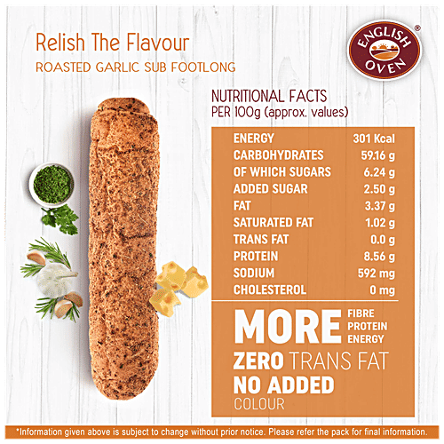 Buy English Oven Sub Footlong Bread Roasted Garlic, Rich In Flavour
