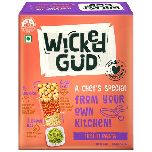 WickedGud Fusilli Pasta - Goodness Of Chickpea, Red Lentil & Brown Rice, 400 g  