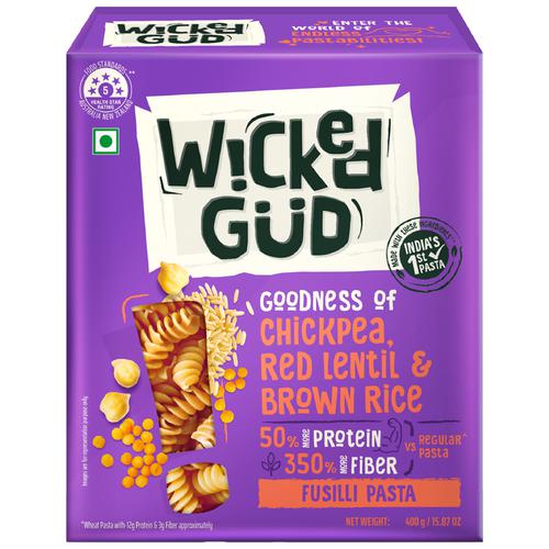 WickedGud Fusilli Pasta - Goodness Of Chickpea, Red Lentil & Brown Rice, 400 g  