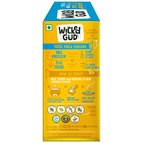 WickedGud Macaroni Pasta - Chickpea, Red Lentil, Brown Rice, High Fiber & Protein, Gluten-Free, 450 g