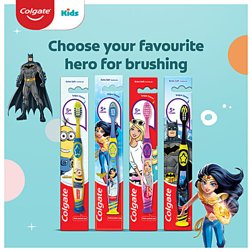 Colgate Extra Soft Toothbrush - For Kids, Batman, With Tongue Cleaner, 3 pcs  