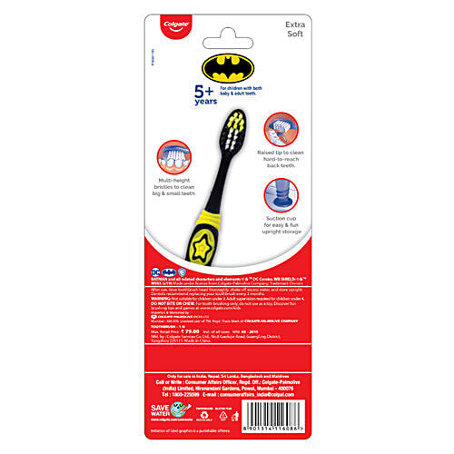 Colgate Extra Soft Toothbrush - For Kids, Batman, With Tongue Cleaner, 3 pcs  
