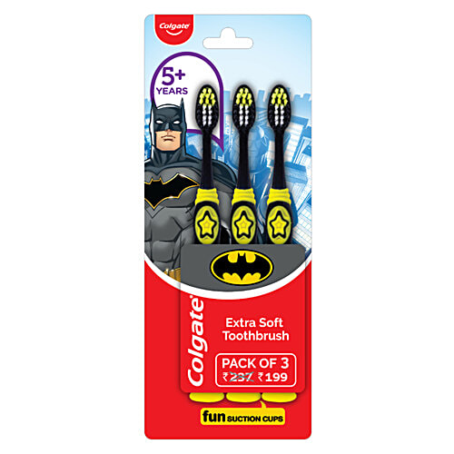Colgate Extra Soft Toothbrush - For Kids, Batman, With Tongue Cleaner, 3 pcs  