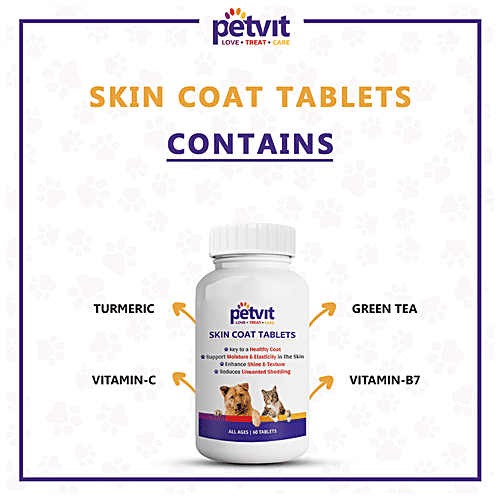 Petvit Skin Coat Tablets - Healthy Coat, Shine & Texture, Reduces Unwanted Shedding, For All Age Dogs, 60 pcs
