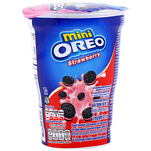 Cadbury Imported Mini Oreo Biscuit - Delicious & Crunchy, Strawberry Cream, 61.3 g Bottle