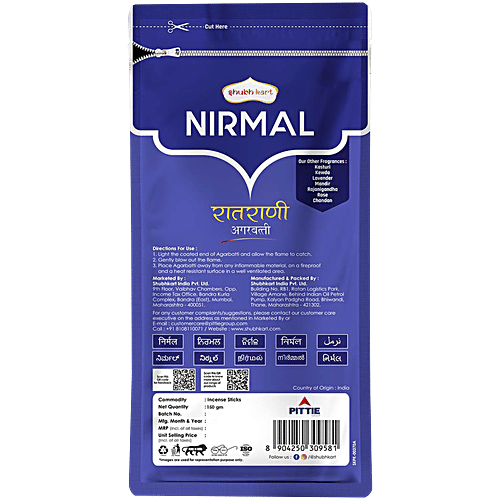 Shubhkart Nirmal - Raatrani Agarbatti Sticks, 23 cm Long, 150 g Zipper Pouch