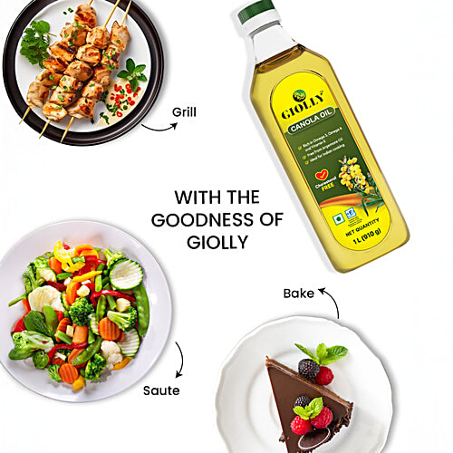 Giolly Giolly Canola Oil - Rich In Vitamins, Cholesterol Free, Ideal, 1 L Bottle Rich in Omega 3, Omega 6 And Vitamin E, Free From Argemone Oil, Ideal For Indian Cooking