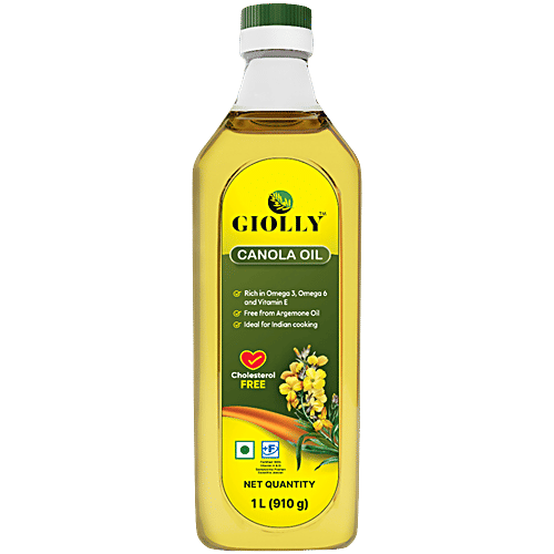 Giolly Giolly Canola Oil - Rich In Vitamins, Cholesterol Free, Ideal, 1 L Bottle Rich in Omega 3, Omega 6 And Vitamin E, Free From Argemone Oil, Ideal For Indian Cooking