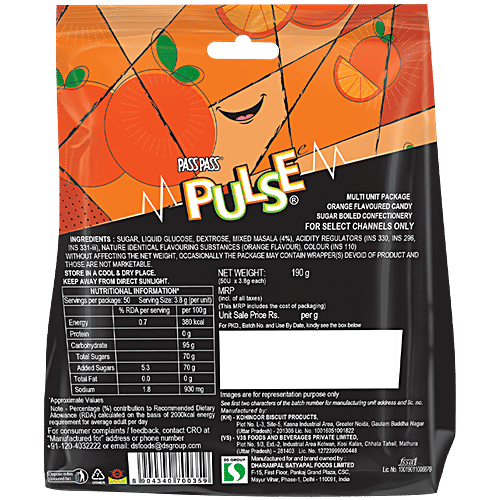 Pulse Orange Candy - With Tangy Twist, Hard-Boiled, 190 g Mono Carton 