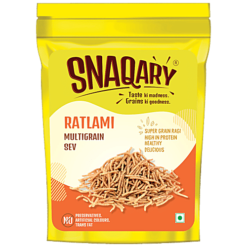 Snaqary Ratlami Multigrain Sev - Super Grain Ragi, High In Protein, Healthy, Delicious, 140 g Standy Pouch 