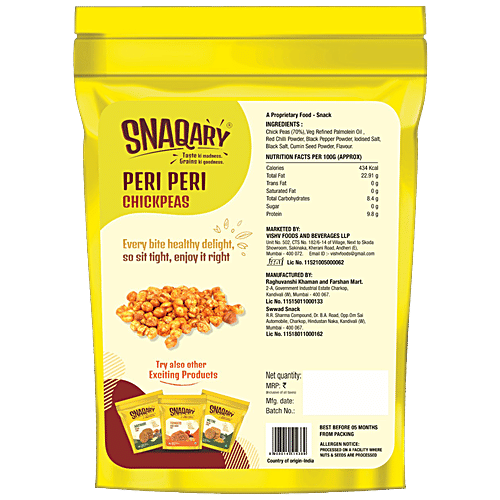 Snaqary Peri Peri Chickpeas - High In Protein, Healthy, Delicious, Wholesome, 140 g Standy Pouch