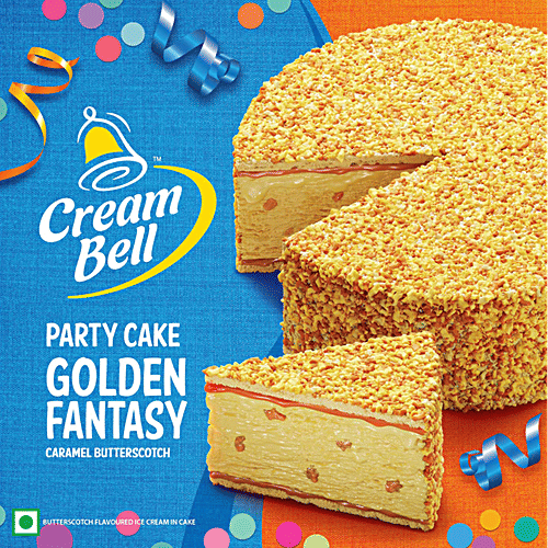 Cream Bell Golden Fantasy Ice Cream Cake - Rich Taste, Caramel Butterscotch Flavour, 1 L  