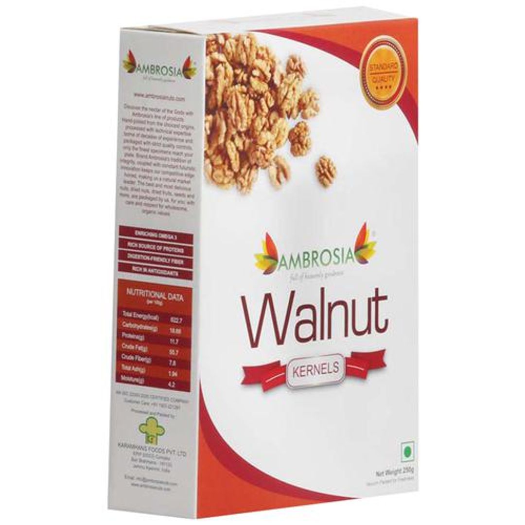 Ambrosia Kashmiri Walnut Kernels - Light Halves, Improves Heart Health, Cholesterol Free, 250 g 