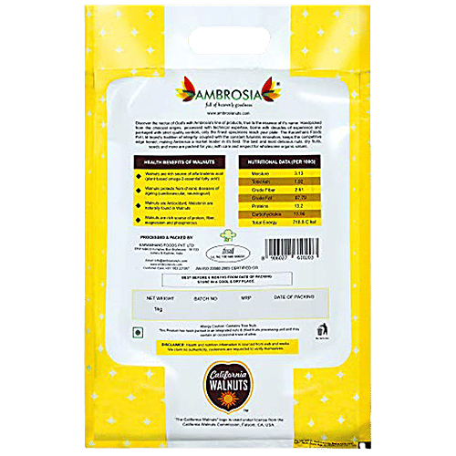 Ambrosia Premium California Walnut In Shell - Rich In Antioxidants, Proteins & Omega 3, No Cholesterol, 1 kg  
