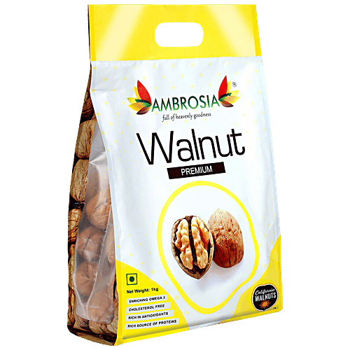 Ambrosia Premium California Walnut In Shell - Rich In Antioxidants, Proteins & Omega 3, No Cholesterol, 1 kg  