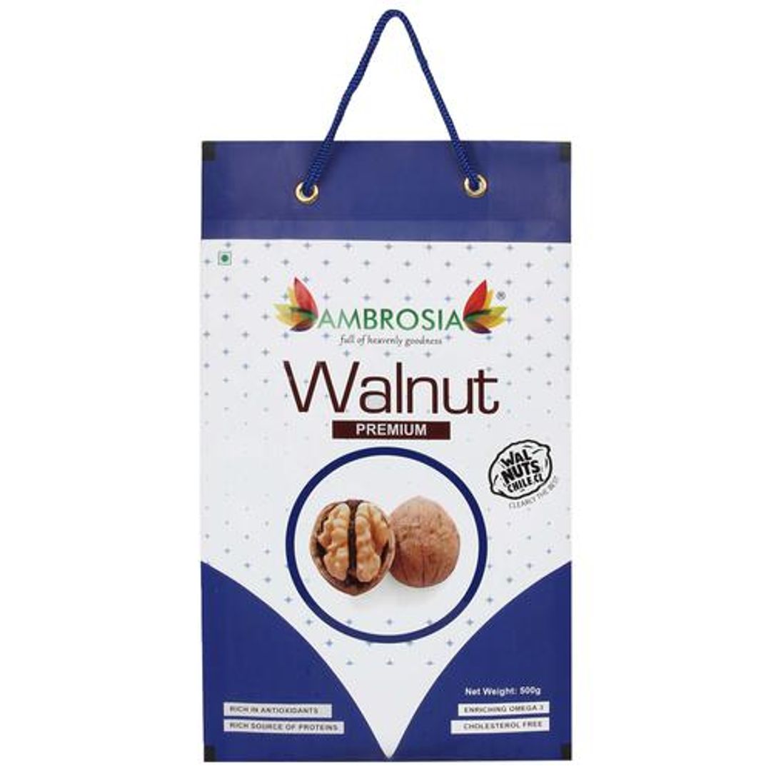 Ambrosia Premium Chile Walnut - Jumbo Size, Rich In Antioxidants, Protein & Omega 3, Cholesterol Free, 500 g 