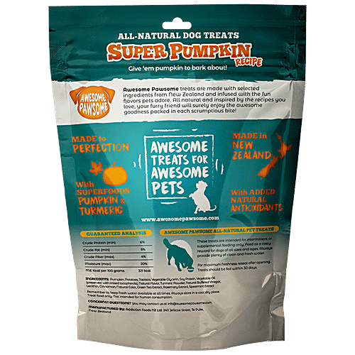 Awesome Pawsome All-Natural Dog Treats - With Super Pumpkin Recipe, Vegan, Grain Free, 85 g Pouch 