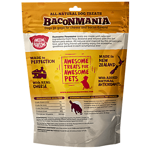 Awesome Pawsome Baconmania All-Natural Dog Treats - With Real Cheese & Antioxidants, Grain Free, 85 g Pouch 