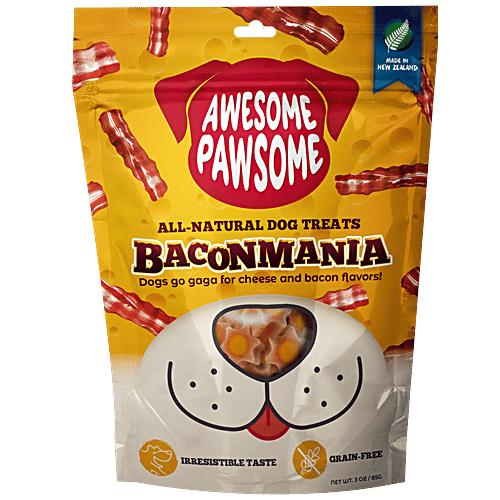 Awesome Pawsome Baconmania All-Natural Dog Treats - With Real Cheese & Antioxidants, Grain Free, 85 g Pouch 