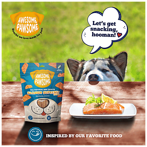 Awesome Pawsome All-Natural Dog Treats - With Salmon Supreme Recipe, Rich In Omega 3, Grain Free, 85 g Pouch