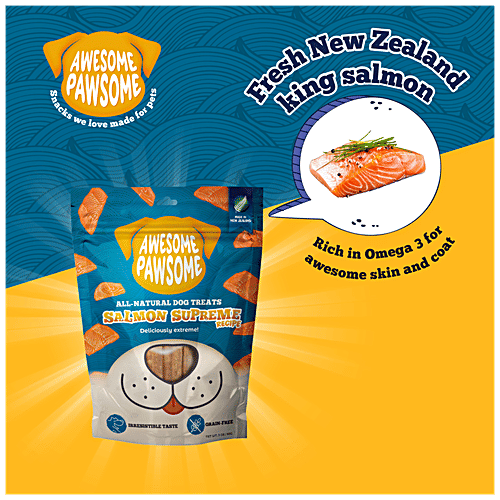 Awesome Pawsome All-Natural Dog Treats - With Salmon Supreme Recipe, Rich In Omega 3, Grain Free, 85 g Pouch