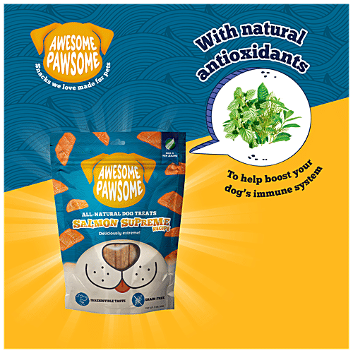 Awesome Pawsome All-Natural Dog Treats - With Salmon Supreme Recipe, Rich In Omega 3, Grain Free, 85 g Pouch