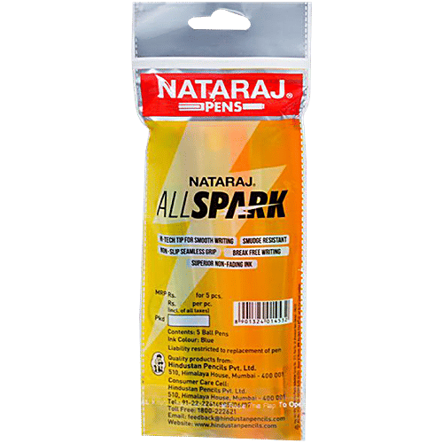 Nataraj All Spark Ball Pens - Blue Ink, 5 pcs  Smooth & Long Writing, Smudge Resistant